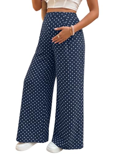 BLENCOT Women's Maternity Flowy Pants Polka Dot Pregnancy Trousers - color: Blue, size: Medium