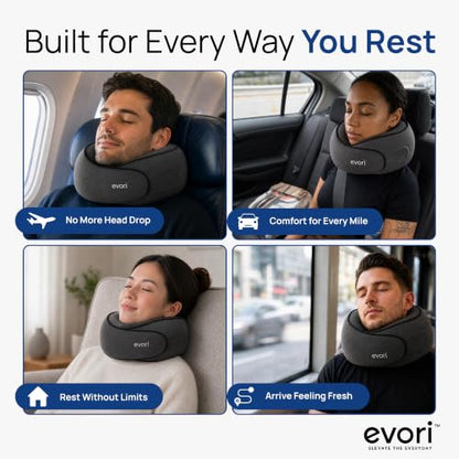 evori 360° Neck Rest, Memory Foam Travel Neck Pillow for Airplane and Car