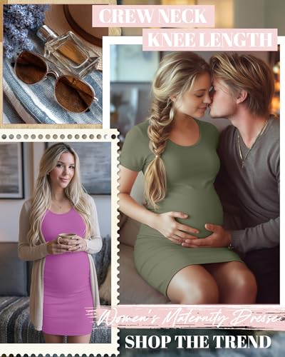 Riyiper 3 Pack Womens Maternity Short Sleeve Dresses - color: Black, Pinkish Purple, Army Green, size: X-Large