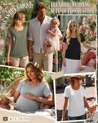 Ficerd 4 Pack Women's Maternity Nursing Shirts - color: Army Green, White, Light Gray, Black, size: Small