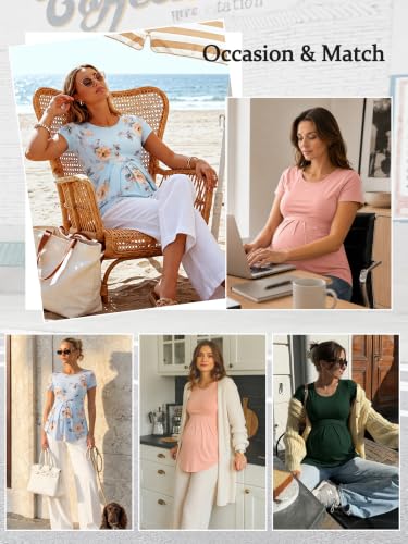 Glampunch Maternity Tops, Front Pleat Peplum Tunic Top Pregnancy Shirts - color: A1 Pink, size: Small