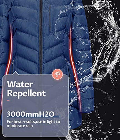 CREATMO US Women's Winter Hooded Coat Waterproof Warm Long Puffer Jacket Parka - color: Navy, size: 3X-Large