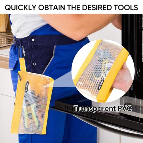 TICONN 9PK Tool Pouches with Zipper, Waterproof 1680D Oxford Small Tool Bag - size: Clear, 9 Pack Combo