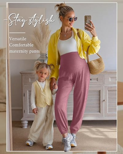 3 Pack Women's Maternity Jogger Pregnancy Sweatpants - color: Pink,blue,black, size: X-Large
