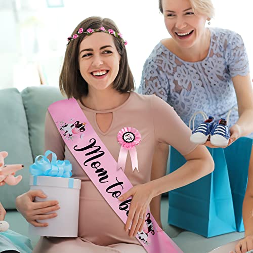 Chunful Baby Shower Decor Mommy to Be Sash Crown Dad Pin - color: Pink Cow