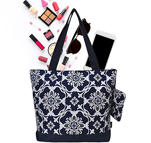 NGIL Medium Canvas Tote Bag with Coin Purse - color: Aztec Cow-black