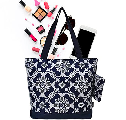 NGIL Medium Canvas Tote Bag with Coin Purse - color: Aztec Cow-black