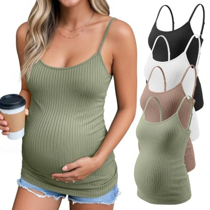 4 Pack Maternity Tank Tops - color: Gray Green, Coffee, White, Black, size: X-Large