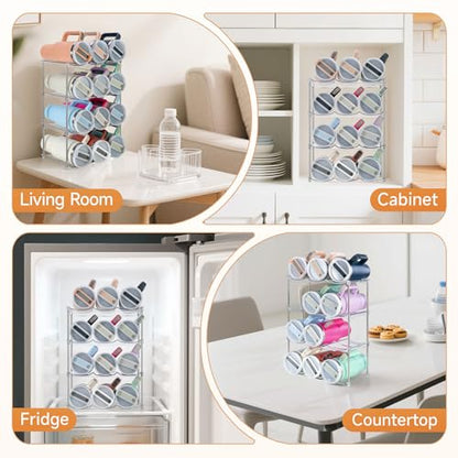 Sbosbo Water Bottle Organizer, Stackable Bottle Storage Rack, 4 Pack Water Bottle Holder for Kitchen Fridge Cabinet Organization and Storage, Plastic Wine Rack/Drink Bottle Holder (2 Pack - Hold 6) - size: 2 Pack - Hold 6