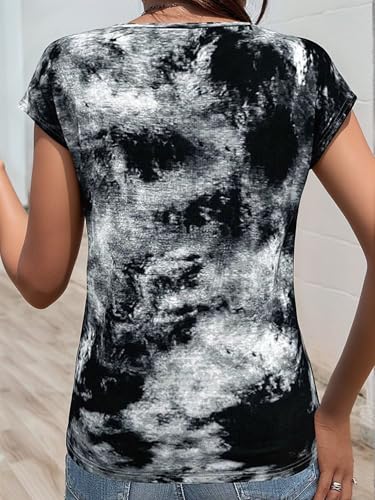 Flamingals Womens Short Sleeve V Neck Summer Tops - color: Black Multi, size: X-Small