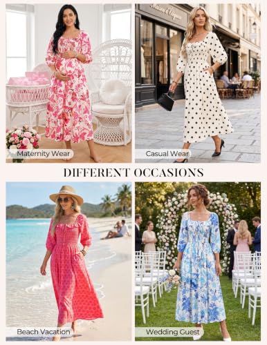 Kate Kasin Womens Summer Fall Boho Maxi Wedding Guest Dresses with Pockets - color: Emerald Green Floral, size: Medium