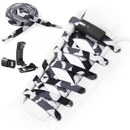 Neo-wows No Tie Shoelaces Elastic Laces for Kids Adults Athletic Sneakers - color: Black&white&grey
