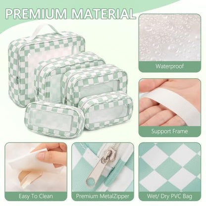 Thinkday 5 Pcs Diaper Bag Organizer Pouch Set Clear Makeup Bag, Mint Green - color: Mint Green