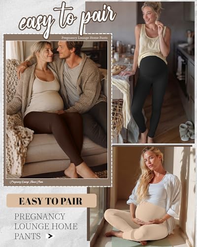 3 Pack Women's Maternity Pants Home Lounge Pajamas - color: Black, Coffee, Apricot, size: Medium