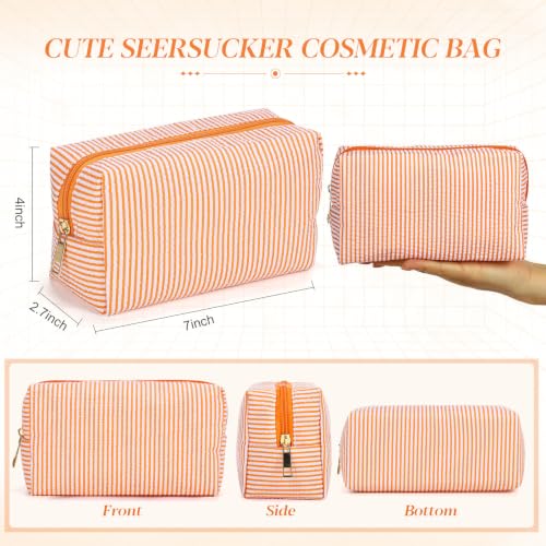 Sanwuta 6 Pcs Seersucker Cosmetic Bags Bulk, Striped Zippered,Orange - color: Orange