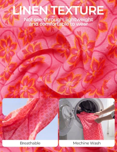 Kate Kasin Womens Summer Fall Boho Maxi Wedding Guest Dresses with Pockets - color: Pink Geometric Floral, size: Medium