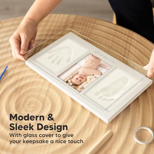 KeaBabies Baby Hand and Footprint Kit, Clay Keepsake Frame (Medium Oak) - color: Medium Oak, size: Duo Frame, 13" x 7.8"