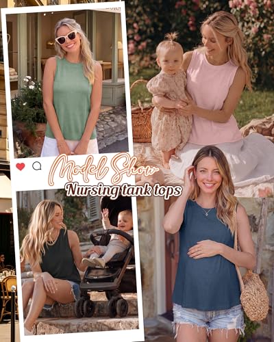 4 Pack Women Nursing Tank Tops Breastfeeding - color: Gray Blue, Light Pink, Light Green, Black, size: Medium
