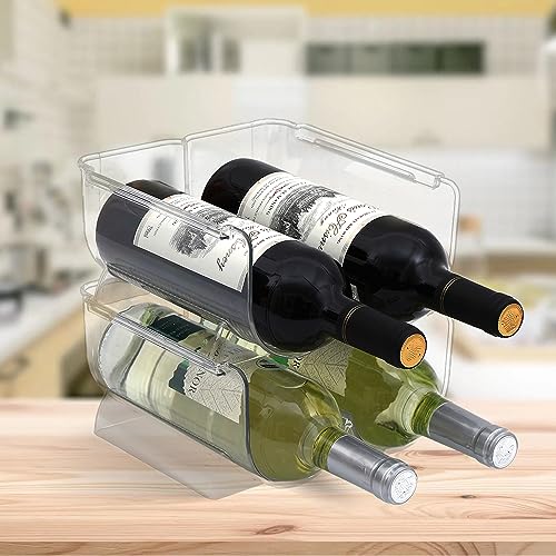 Set of 2 Stackable Tabletop Wine Rack, Free-Standing Counter Top Water Bottle Storage Organizer, Plastic Wine Rack for Kitchen Countertop, Cabinet and Fridge Organization, 2-Bottle 2 Packs - size: 2-Bottle × 2