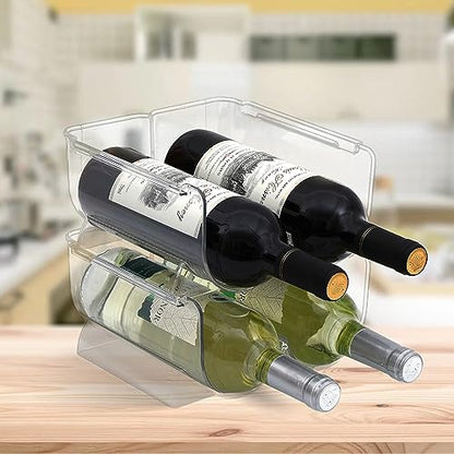 Set of 2 Stackable Tabletop Wine Rack, Free-Standing Counter Top Water Bottle Storage Organizer, Plastic Wine Rack for Kitchen Countertop, Cabinet and Fridge Organization, 2-Bottle 2 Packs - size: 2-Bottle × 2