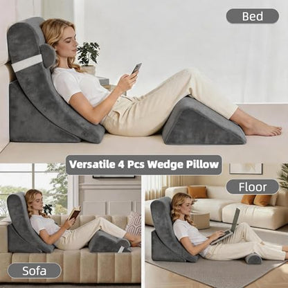 Wedge Pillow Set for After Surgery,Dark Grey,4PCS-22 - color: Dark Grey, size: 4PCS-22''