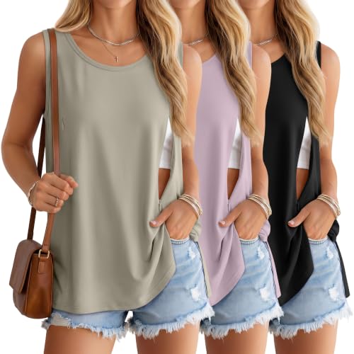 Huukeay 3 Pack Women's Oversized Nursing Tank Tops - color: Cement Gray, Gray Purple, Black, size: X-Large