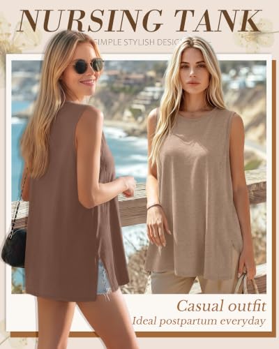 4 Pack Nursing Breastfeeding Tank Tops - color: Camel, Coffee, Cream, Gray Green, size: Medium
