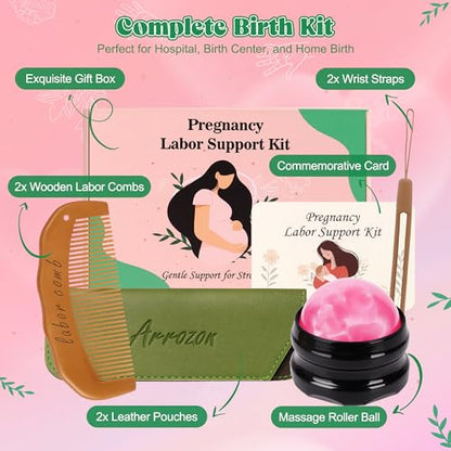2 Pcs Labor Comb & Massage Roller Ball Kit, Hospital Bag Must Haves - style: 2 Labor Combs & 1 Pink Massage Roller Ball