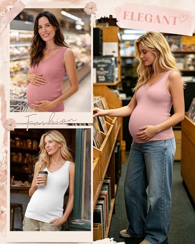 Neer 4 Pack Maternity Ribbed Tank Tops - color: Grapefruit Pink, White, Nude Pink, Sky Blue, size: X-Large