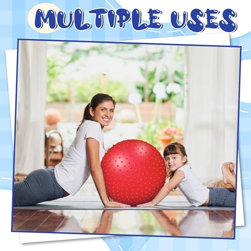 Large Sensory Massage Ball Bouncy Exercise Ball with Spikes, 22" - color: red
