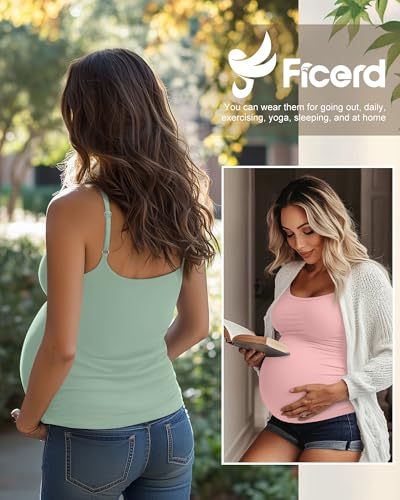 Ficerd 3 Pack Women's Maternity Tank Tops - color: Haze Blue, Peach Pink, Gray Green, size: Medium