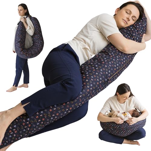 MINICAMP Full Body Pregnancy Pillow for Sleeping – Full Body Maternity Support Pillow for Back, Belly, Hips & Legs – Ergonomic Side Sleeper Pillow with Removable Washable Cover - Made in EU - color: Navy Blue