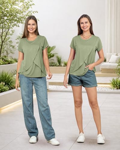 Rnxrbb 3 Pack Nursing Tops for Women Maternity Breastfeeding Shirts - color: Gray Stripe&light Blue&l Green, size: Medium