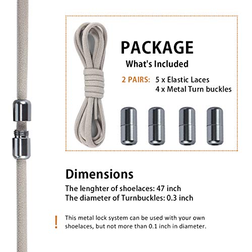 anan520 Elastic No Tie Shoe Laces For Adults,Kids,Elderly,System With Elastic Shoe Laces(2 Pairs) - color: 02-grey