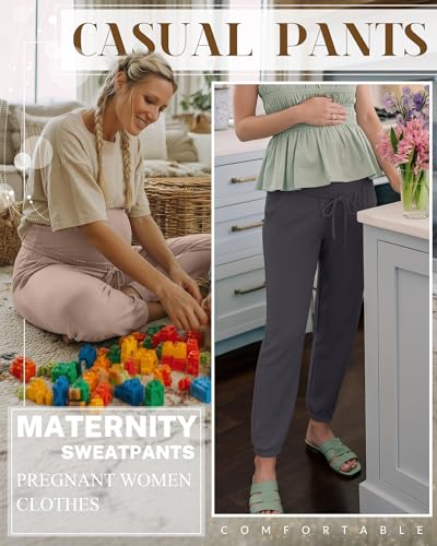 3 Pack Womens Maternity Pants Pregnancy Lounge Jogger - color: Khaki, Cement Gray, Black, size: Medium