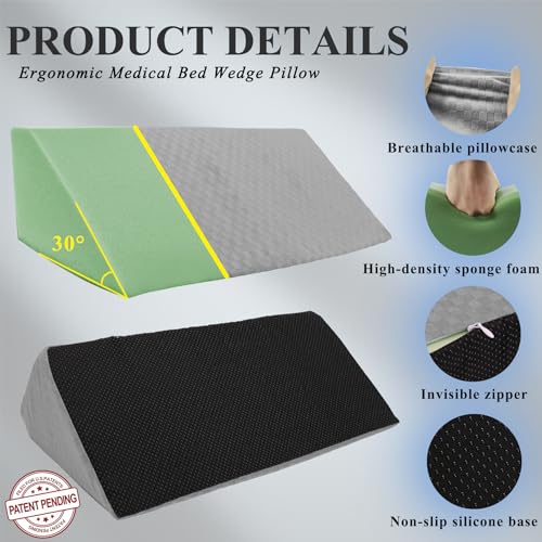 Bed Wedge Pillow for Side Sleeping Sponge Filled Body Positioning - color: Light Gray