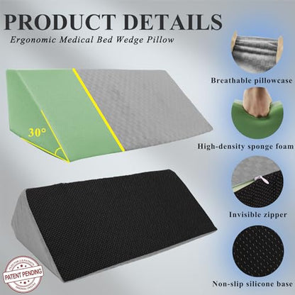 Bed Wedge Pillow for Side Sleeping Sponge Filled Body Positioning - color: Light Gray
