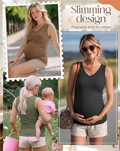 3 Pack Maternity Tank Tops - color: Gray Green, Coffee, Black, size: Medium