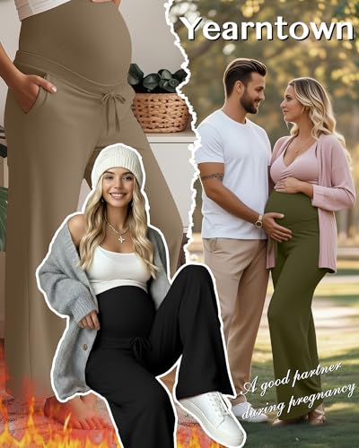 3 Pack Fleece Lined Maternity Sweatpants Lounge Pants - color: Black, Army Green, Dark Khaki, size: Large
