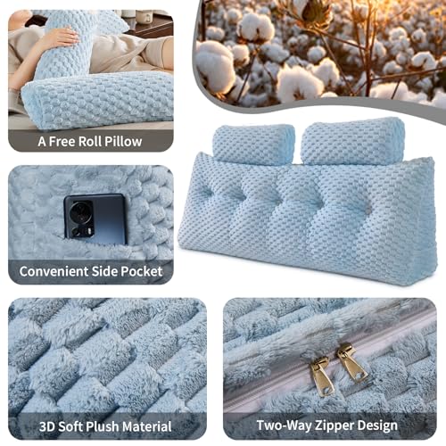 EUHAMS Headboard Pillow Queen with Neck Roll, Triangular Backrest Pillow - color: Blue, size: Queen