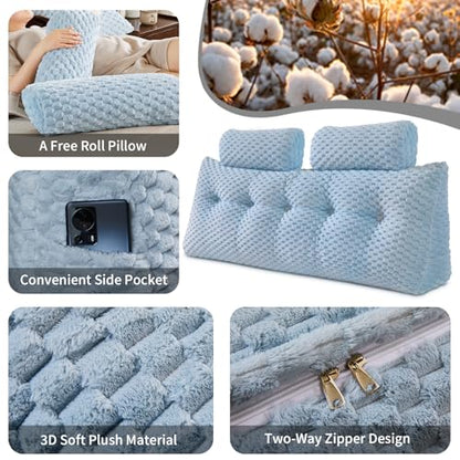 EUHAMS Headboard Pillow Queen with Neck Roll, Triangular Backrest Pillow - color: Blue, size: Queen