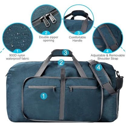 Felipe Varela Foldable Duffle Bag for Travel Weekend Overnight Gym Camping - color: E Green, size: 40L
