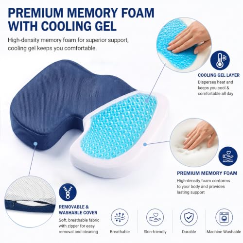 Cooling Ergonomic Memory Foam Seat Cushion, Breathable Mesh Cover, Blue - color: Mesh Blue
