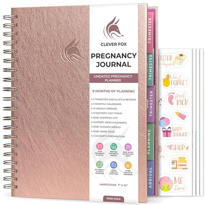 Clever Fox Pregnancy Journal, Expecting First Time Mom Planner Rose Gold - color: Rose Gold, size: 9" x 10.5" Regular Edition