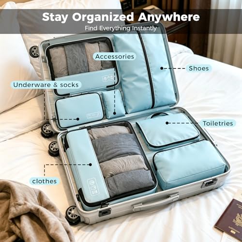 Compression Travel Packing Cubes for Carry On, 8-Piece Luggage Organizer - color: Blue--8 Set