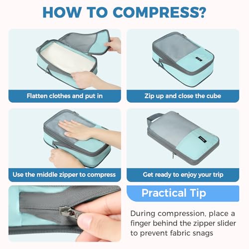 BAGAIL Lightweight Compression Packing Cubes for Travel, 6 Set, Dusty Blue - color: Dusty Blue