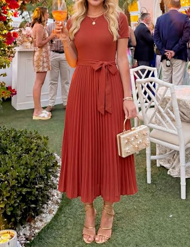 ZESICA Women's 2026 Summer Short Sleeve Knit Midi Dresses - color: Cherry, size: Medium