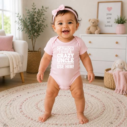 CBTwear Caution I Have a Crazy Uncle Funny Baby Bodysuit - color: Pink, size: Newborn