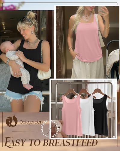 Oakgarden 3 Pack Women's Maternity Nursing Tank Tops - color: Black, White, Pink, size: Medium