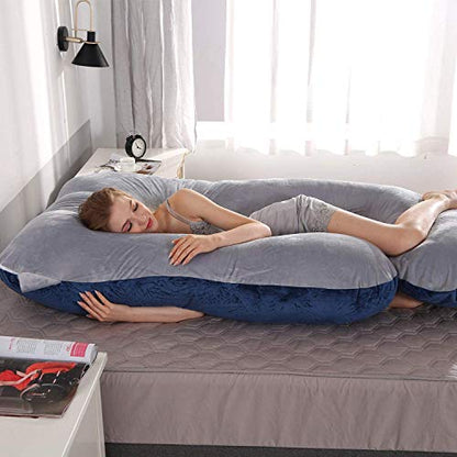 Elover U Shaped Pregnancy Pillow,Full Body Maternity Support - color: Velvet-blue and Grey